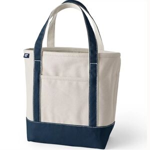 Lands' End Navy and Cream Tote Bag